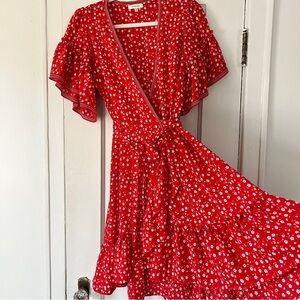 Flirty floral red wrap dress